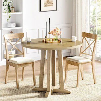 Tribesigns Brown Farmhouse Round Dining Table 31.5 L x 29.5 H with Sturdy Base