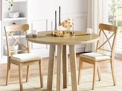 Tribesigns Brown Farmhouse Round Dining Table 31.5 L x 29.5 H with Sturdy Base
