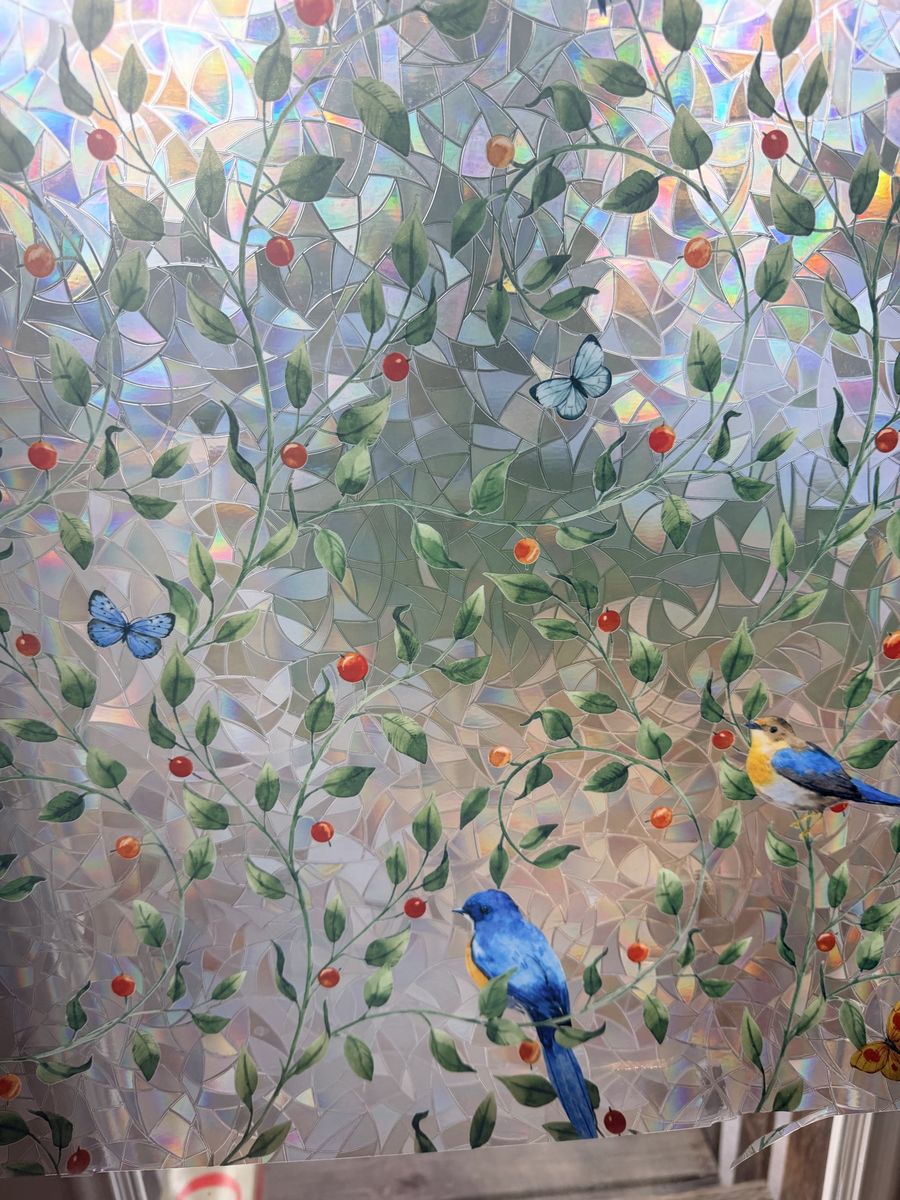 Decorative Window Privacy Film Static Cling Stained Glass Birds Butterflies Vines Home Decor