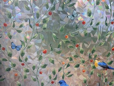 Decorative Window Privacy Film Static Cling Stained Glass Birds Butterflies Vines Home Decor