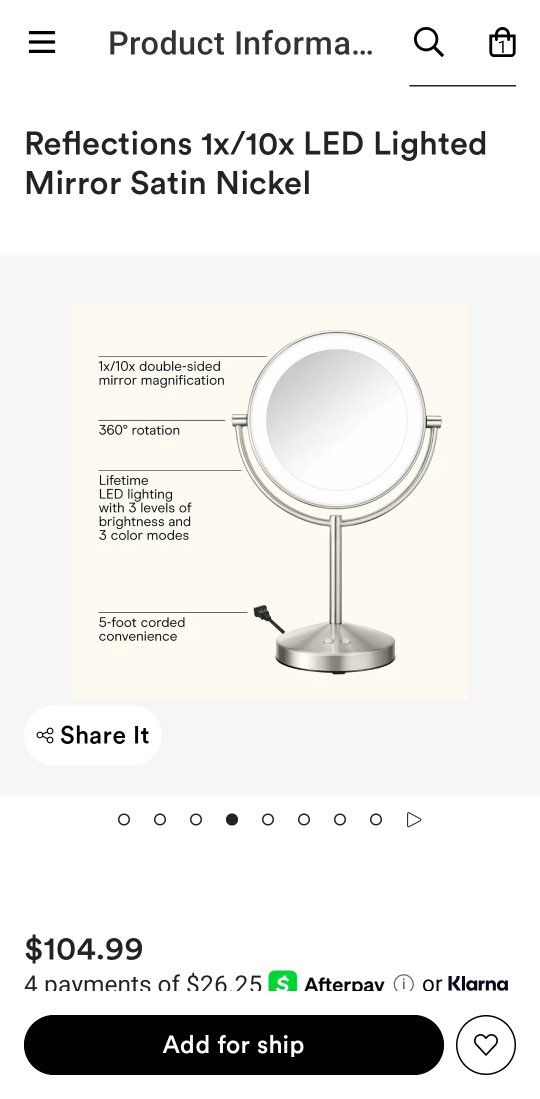 Conair Reflections 1x/10x LED Lighted Makeup Mirror, Satin Nickel, 8.5in Diameter