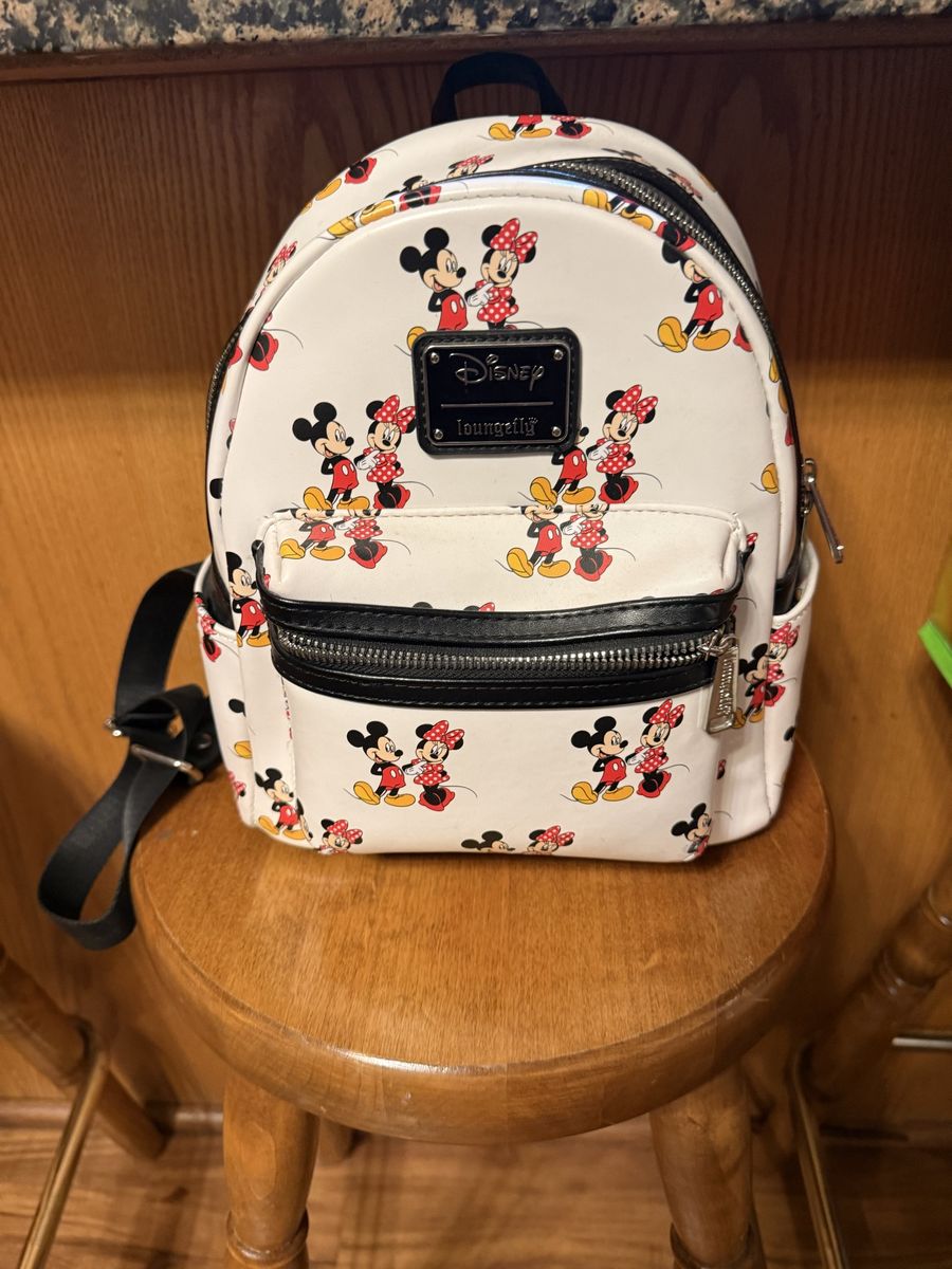 Disney Loungefly Mickey & Minnie Mouse All Over Print Mini Backpack White