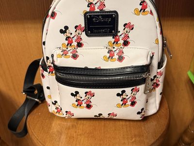 Disney Loungefly Mickey & Minnie Mouse All Over Print Mini Backpack White