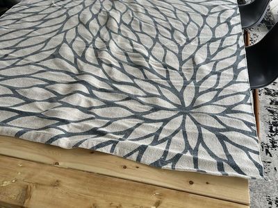 Gray and Beige Floral Print Woven Rug