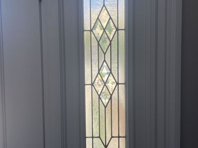 Entry Steel Door 79x36” (35.5”) with Glass and side Panne glass only.
