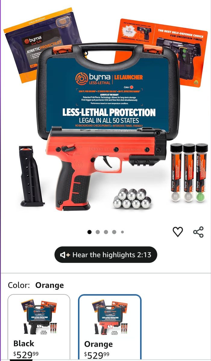 Byrna LE Launcher Orange Less-Lethal Kinetic Projectile Pistol Kit - Unused Condition