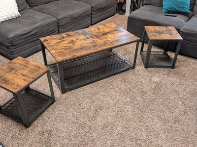 Industrial Wood/Metal Coffee Table and 2 ends tabl