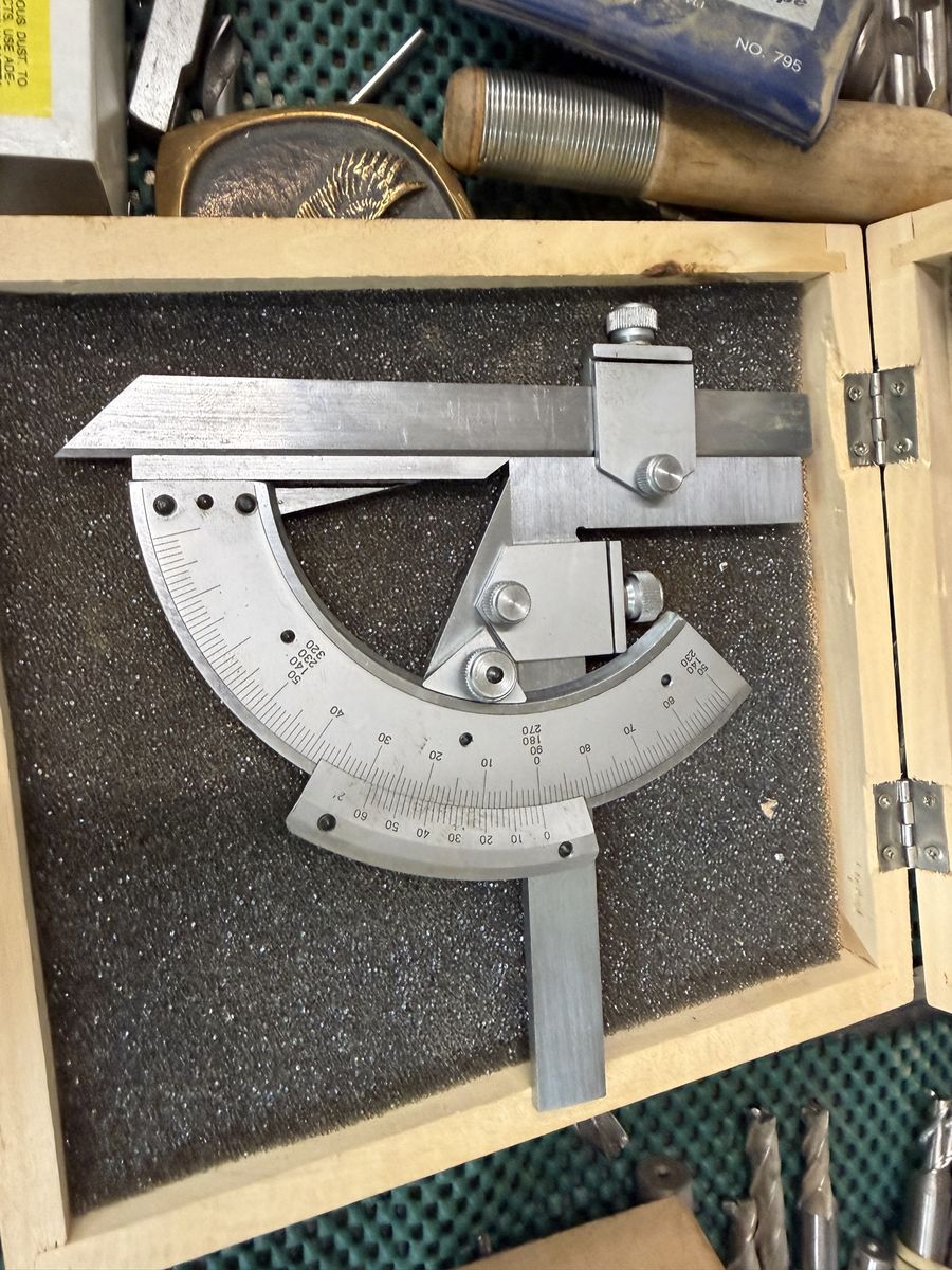 Precision Universal Bevel Protractor Measuring Tool with Wooden Storage Case