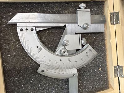 Precision Universal Bevel Protractor Measuring Tool with Wooden Storage Case