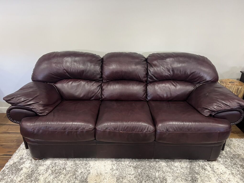 Dark Red Leather Couch And Love Seat