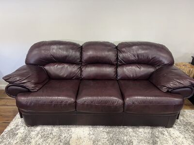 Dark Red Leather Couch And Love Seat