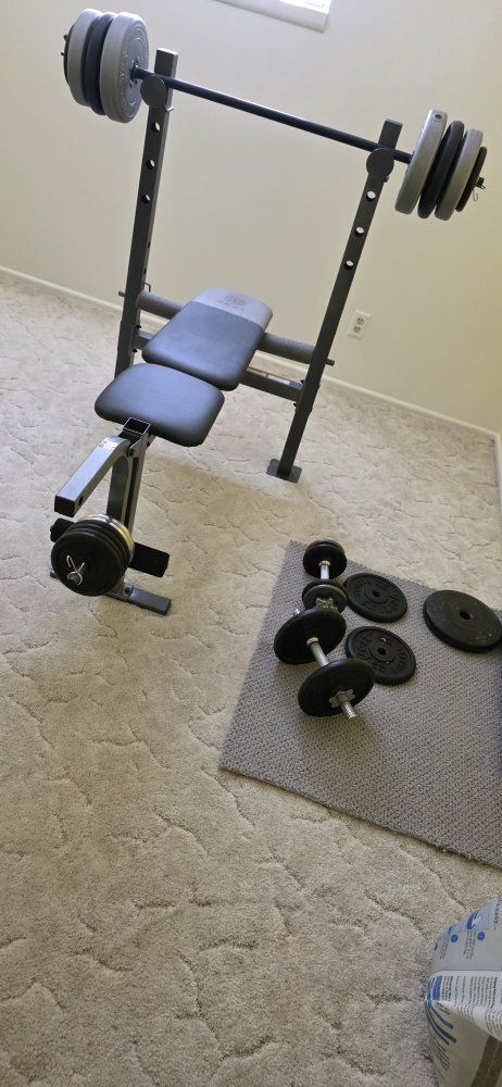 CAP Barbell Standard Weight Bench with Barbell & Dumbbell Set - Full Home Gym