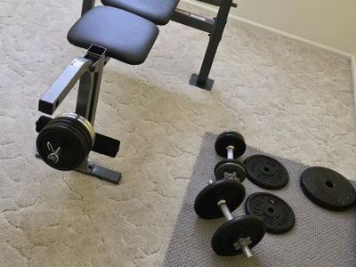 CAP Barbell Standard Weight Bench with Barbell & Dumbbell Set - Full Home Gym