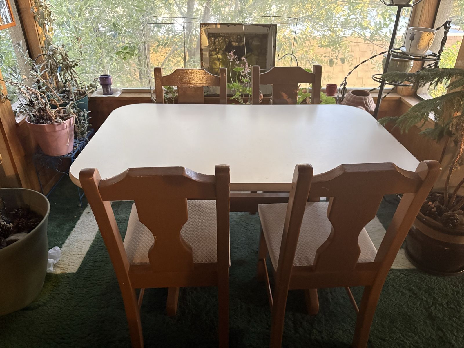 Vintage Wooden Dining Table & 4 Chairs - White Top, Retro Style, Great for Small Spaces