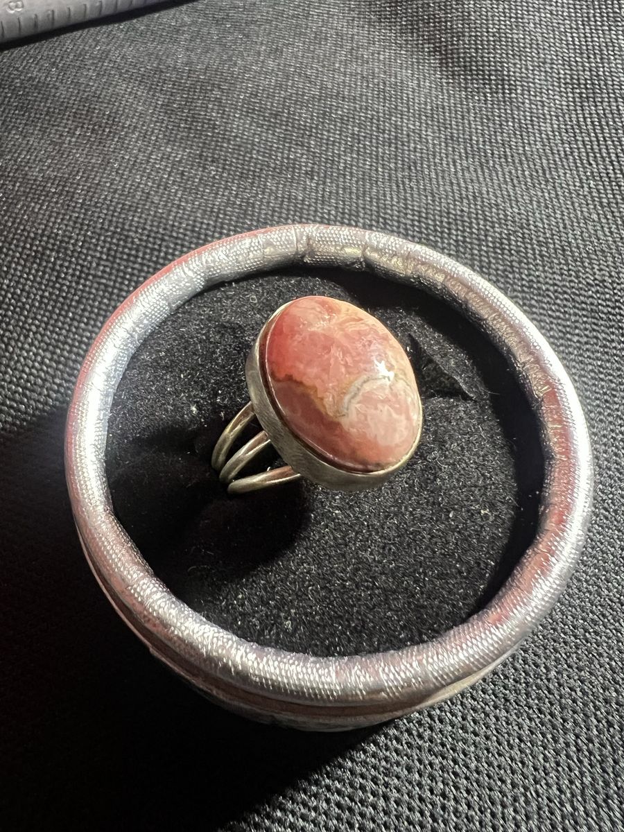 Unique Stainless Steel & Pink Stone Ring - Multi-Band Design Size-9