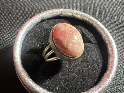Unique Stainless Steel & Pink Stone Ring - Multi-Band Design Size-9