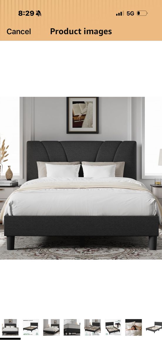 Brand New Full Size Upholstered Platform Bed Frame - Dark Grey with Headboard