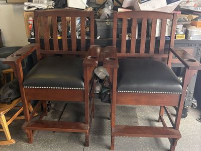 Pair of Wooden Bar Stools with Padded Seats & Cupholders pool table