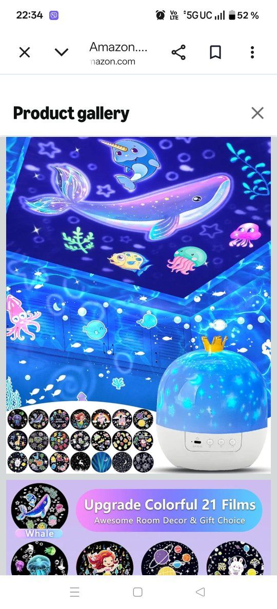21 Sets of Films, Projector Night Light for Kids Bedroom, Ceiling, Baby Night Light Projector, Star Galaxy Projector for 1-14