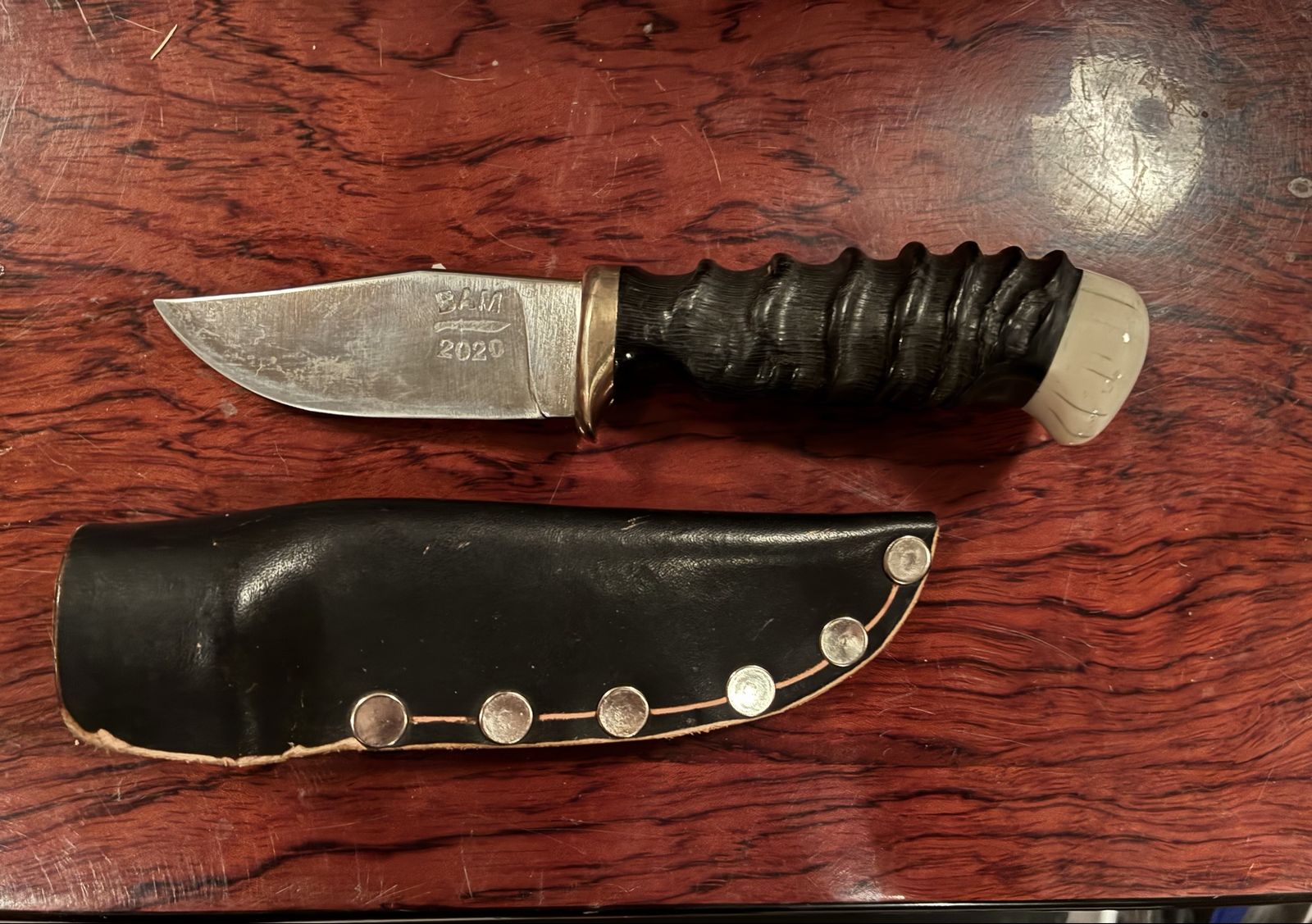 BAM CUSTOM 1095 Forged Steel Blade, Brass Guard, Springbok Horn Handle, And A Hippo Tooth Pommel