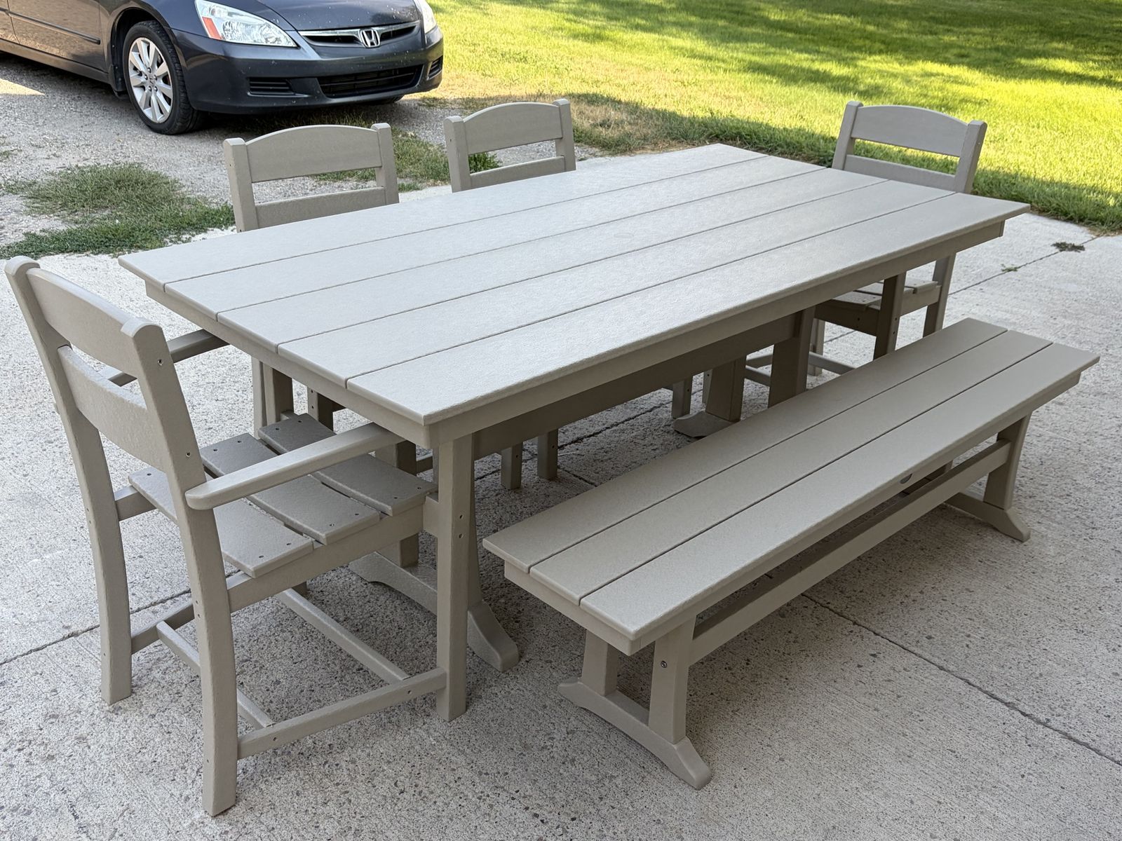 POLLYWOOD Gulf Shores Farmhouse Trestle Dining Patio Set 6 pcs