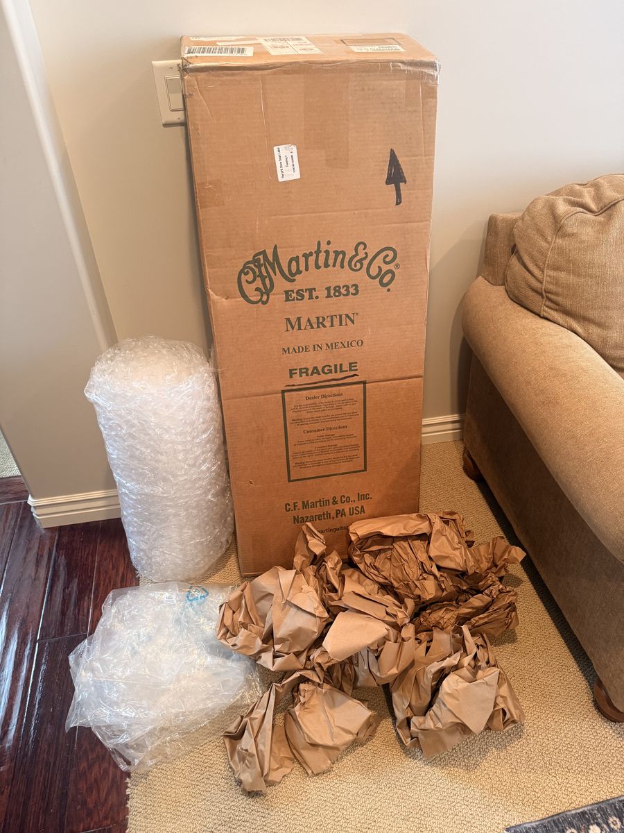Guitar Shipping Box with bubble wrap and packing paper