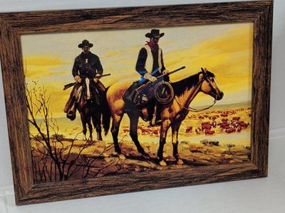 "Rider of Lost Creek" William George Framed Western/Cowboy L'Amour Art 8x12