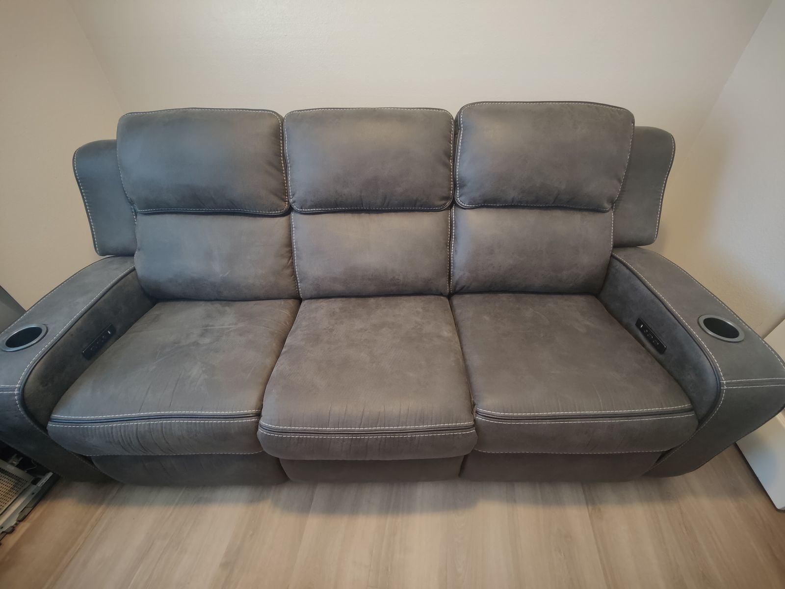 Matteus Fabric Power Reclining Sofa with Drop Down Table USB Couch Motorized Gray