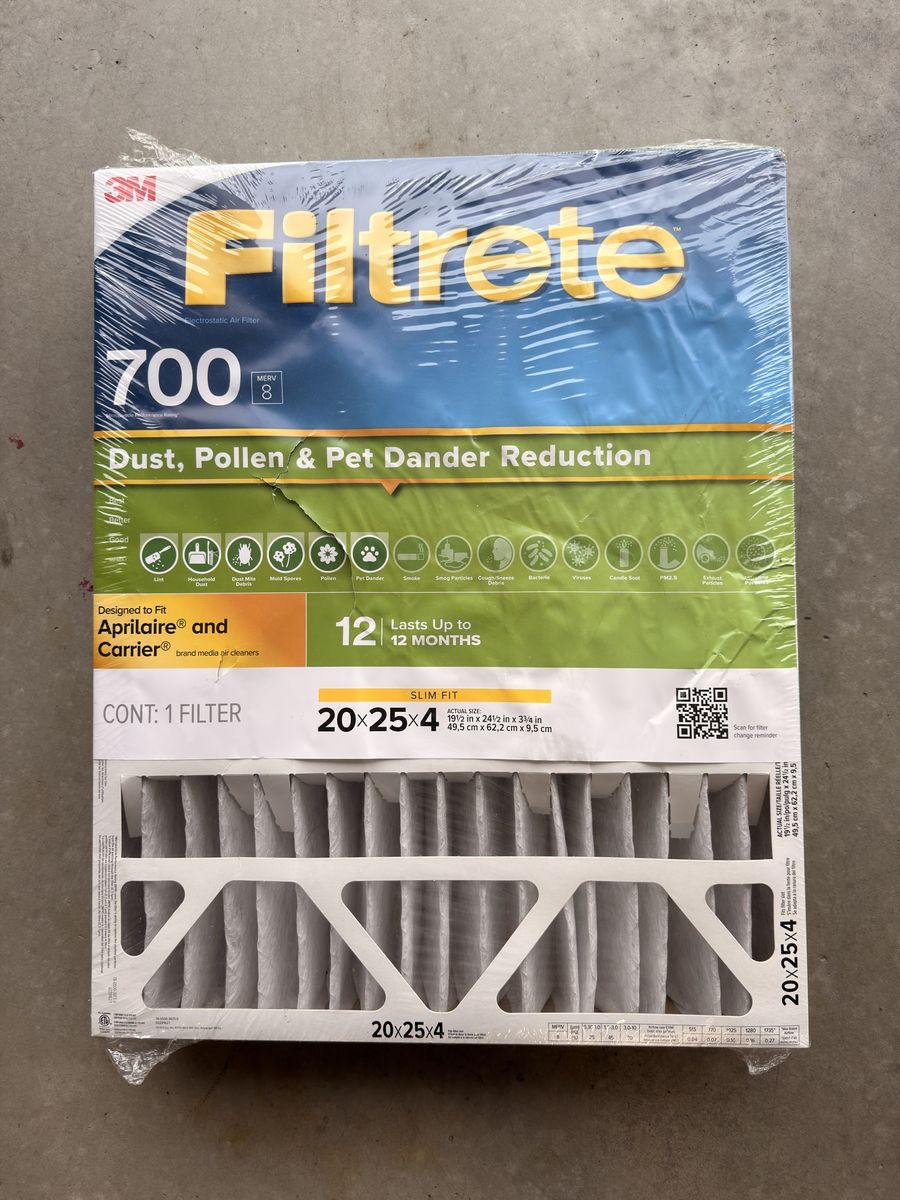 3M Filtrete 700 MPR 20x25x4 Slim Fit Air Filter - Dust, Pollen & Pet Dander Reduction (12-Month)