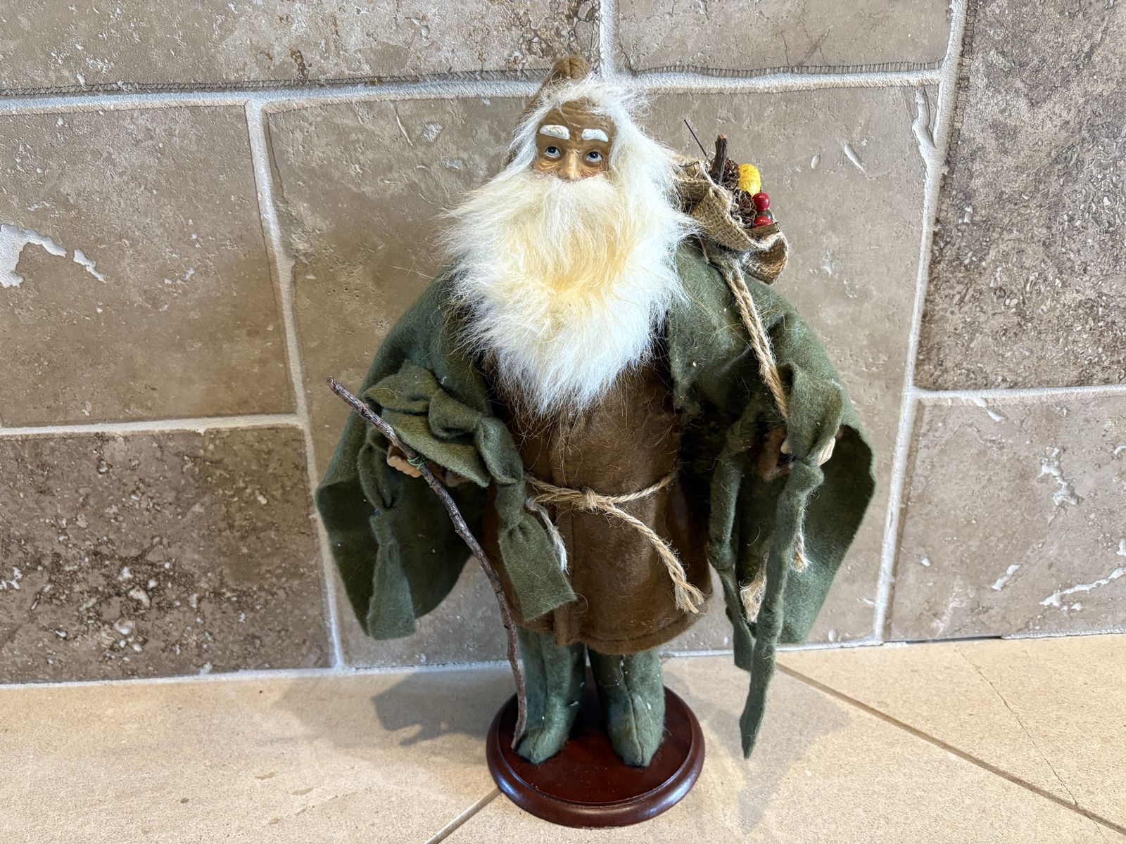 Old World Father Christmas Santa Claus Wool & Burlap