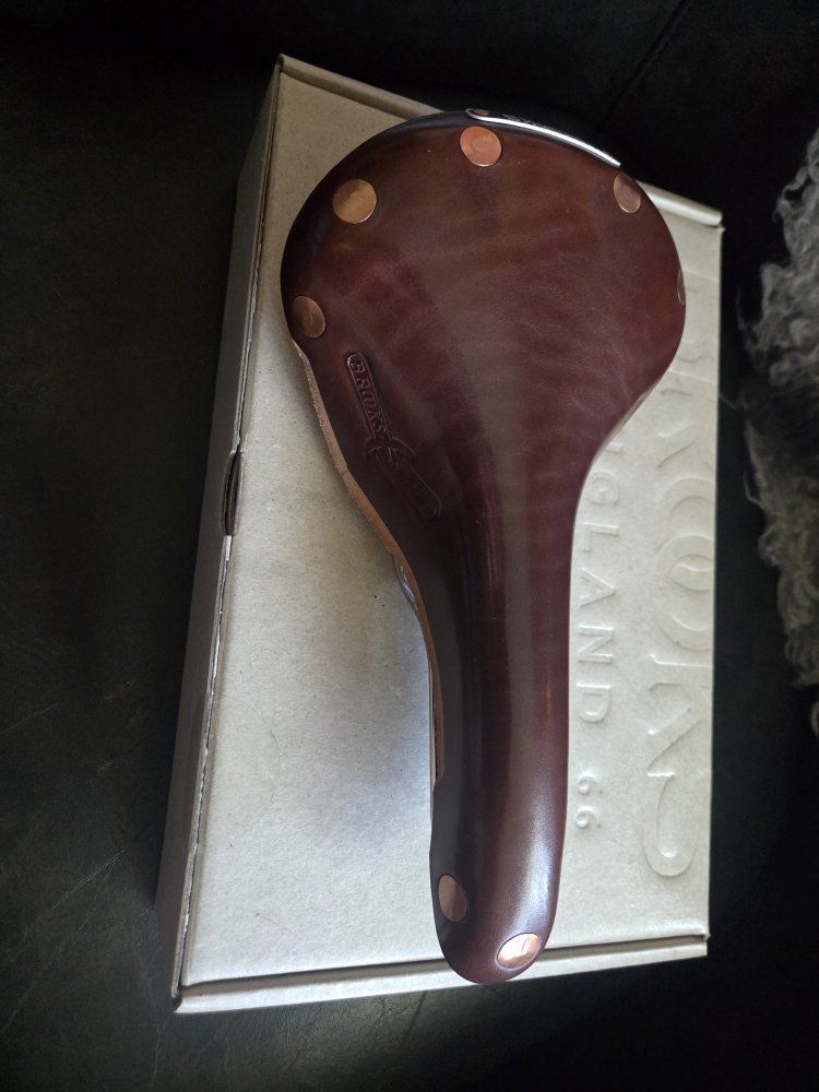 Brooks B66 Bicycle Saddle - Brown Leather, Chrome Rails, Copper Rivets - Classic Design