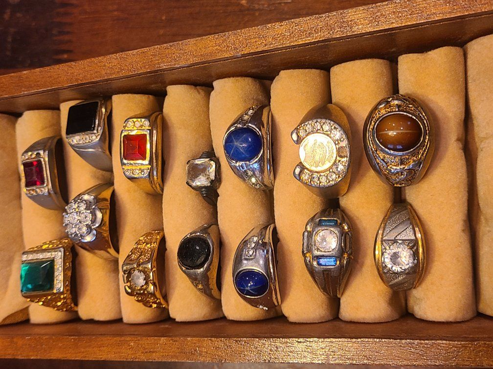 vintage gentlemens men's costume rings lot set