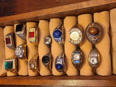 vintage gentlemens men's costume rings lot set