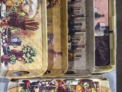 Set of 5 Italian-Themed Serving Trays with Wine, Fruit, and "Buon Appetito" Designs