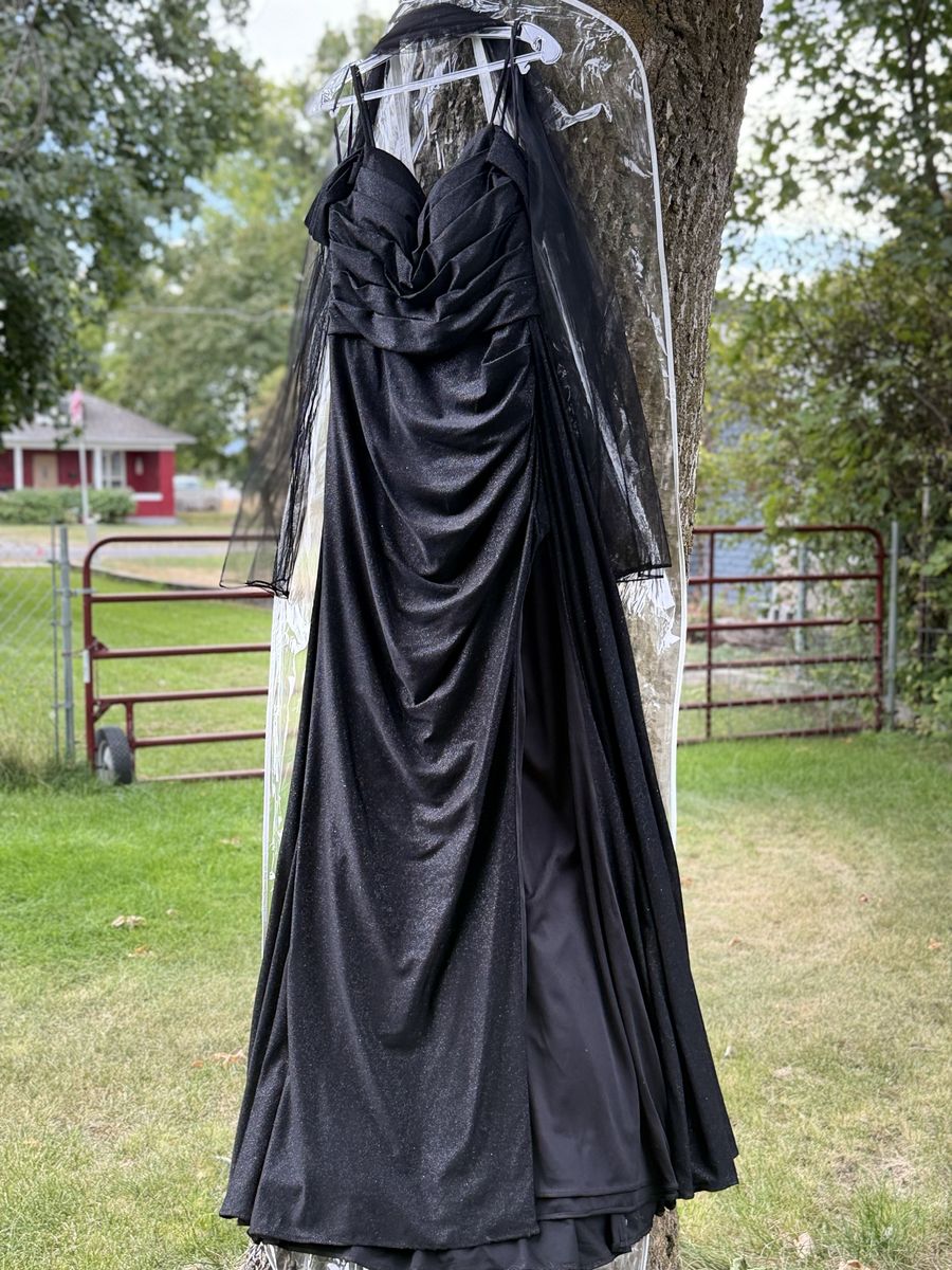 Eurika Black Formal Gown with Shimmer, Ruched Sweetheart & Slit - Size L