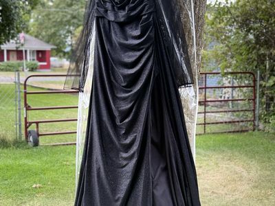 Eurika Black Formal Gown with Shimmer, Ruched Sweetheart & Slit - Size L