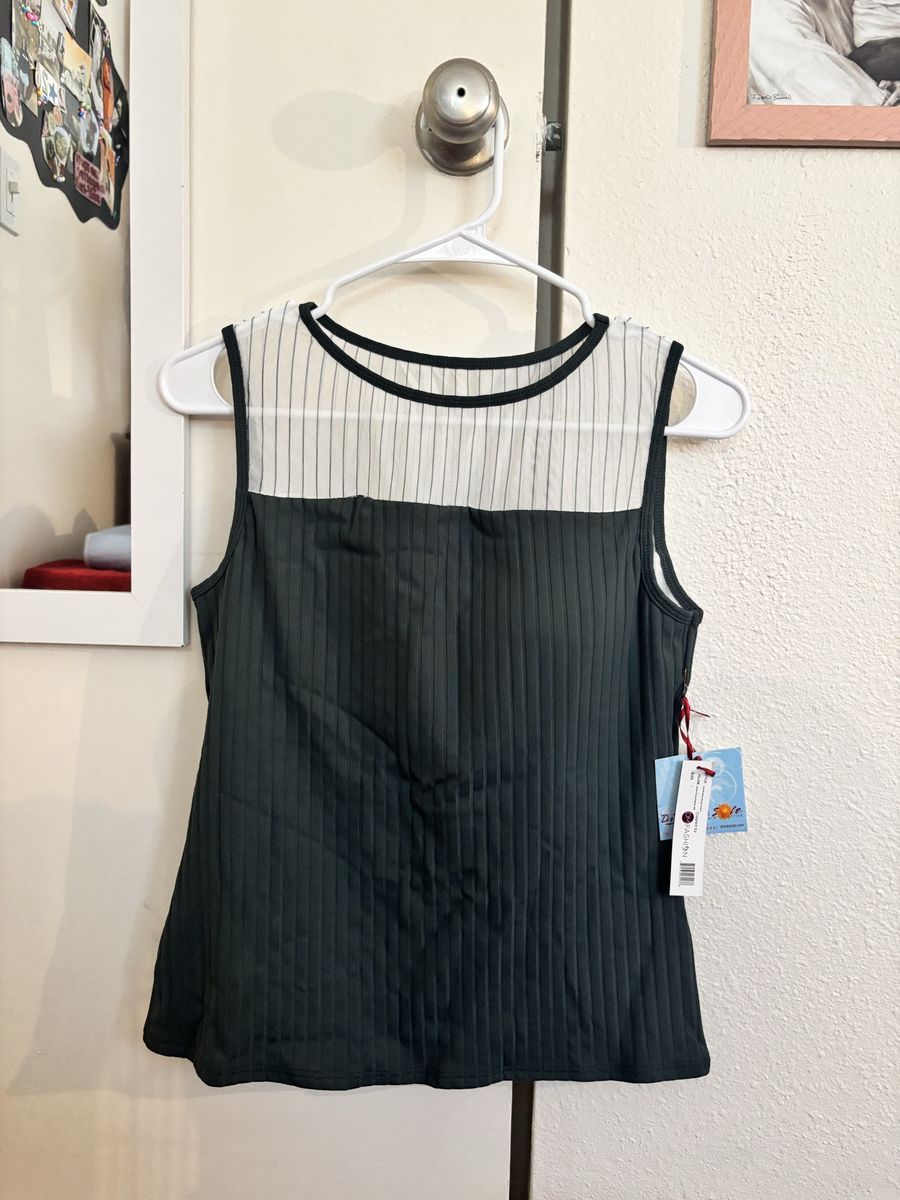 Ribbed Mesh Stripe Midkini Swim Top in Jasper Green - Size Large NWT