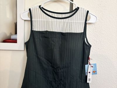 Ribbed Mesh Stripe Midkini Swim Top in Jasper Green - Size Large NWT
