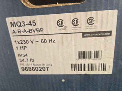 Grundfos MQ3-45 1HP Pressure Booster Pump 230V Made in Italy NSF/ANSI 61 & 372 Certified