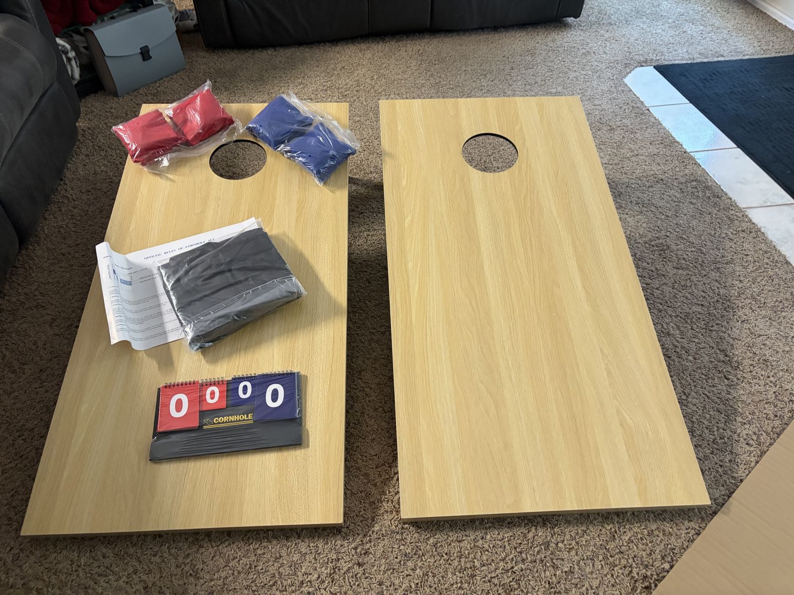 Full size 24x48 Wooden Cornhole Board Set with Bean Bags, Scorekeeper, and Carrying Case