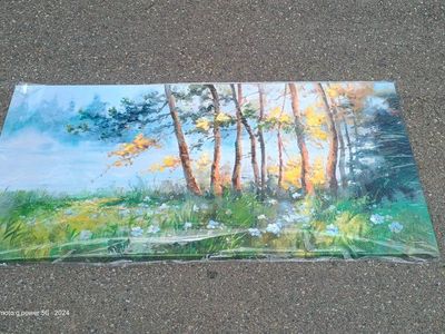large canvas painting/wall art-nature scene with trees and flowers