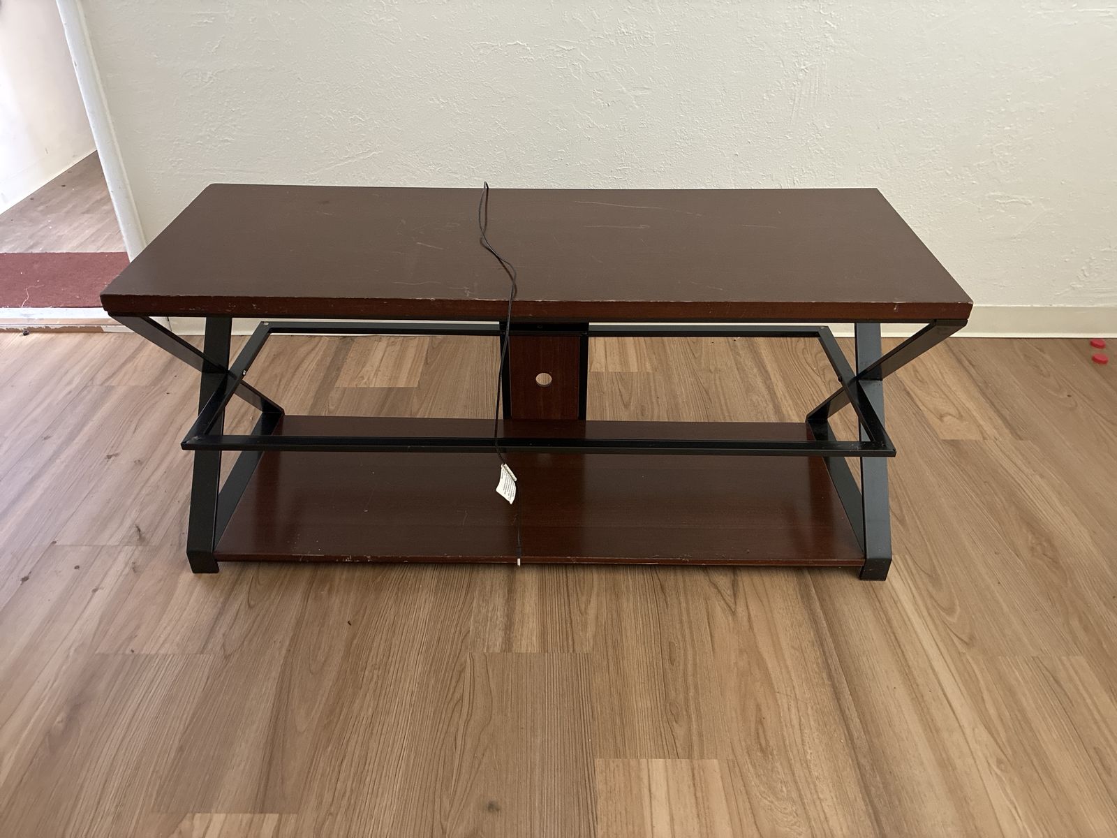 Dark Wood & Metal TV Stand / Media Console with Storage Shelf