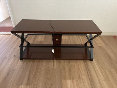 Dark Wood & Metal TV Stand / Media Console with Storage Shelf