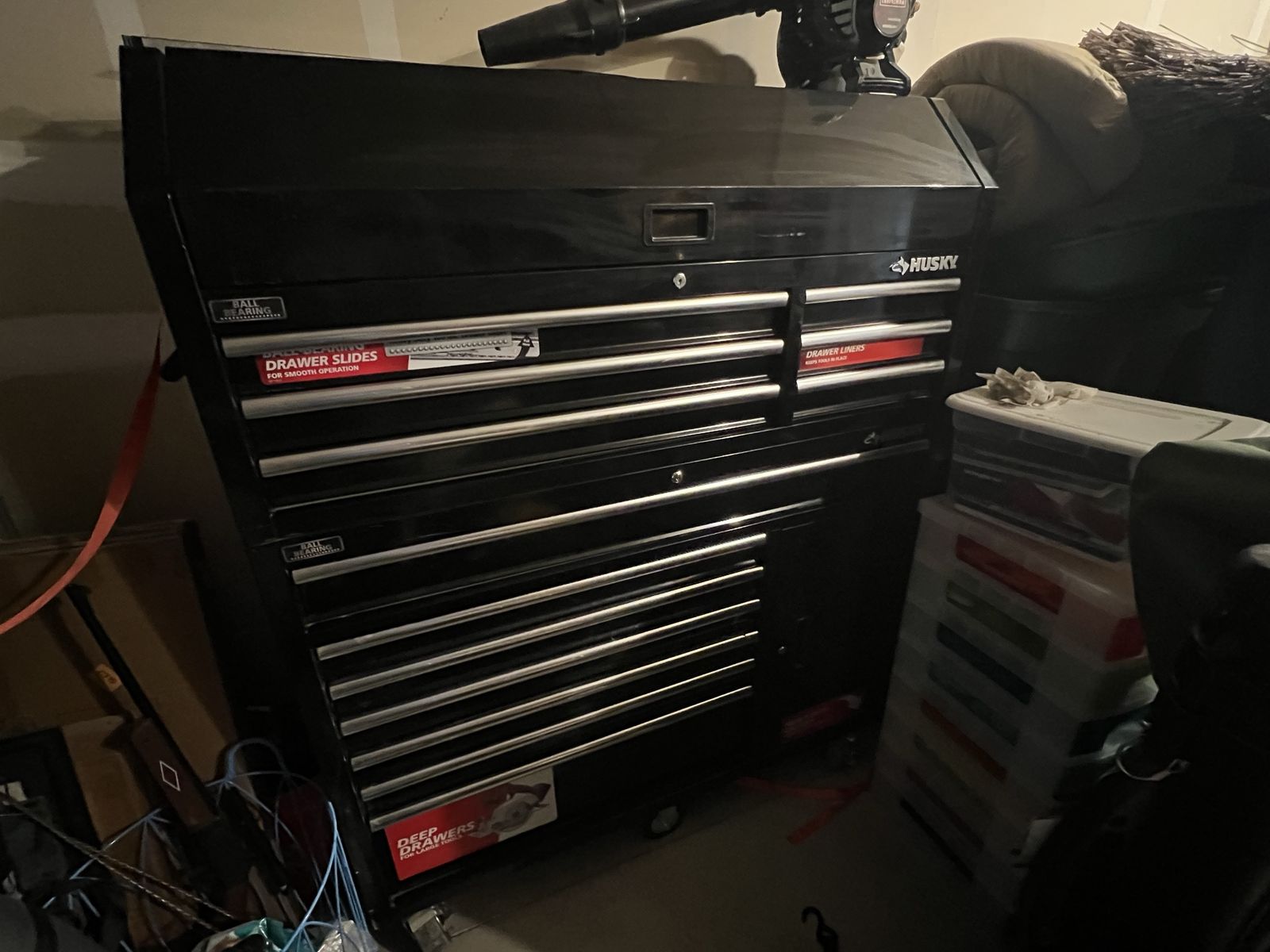 Husky 52" Black Steel Tool Chest & Cabinet Combo w/ 15 Ball-Bearing Drawers