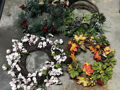 Assorted Decorative Wreaths - Set of 5, Seasonal Decor (Fall, Winter, Floral, Succulent)