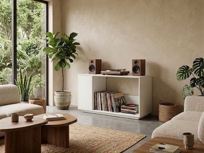 White Minimalist Record Player Stand & Vinyl Storage Cabinet - 4ft 5in Length
