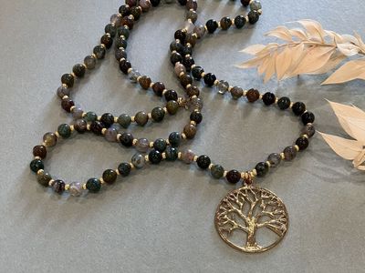 Agate Gemstone Tree Pendant Necklace