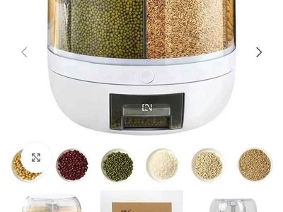 Rotating 6-Compartment Food Storage Dispenser with Drawer - White - Rice Cereal Grain - New