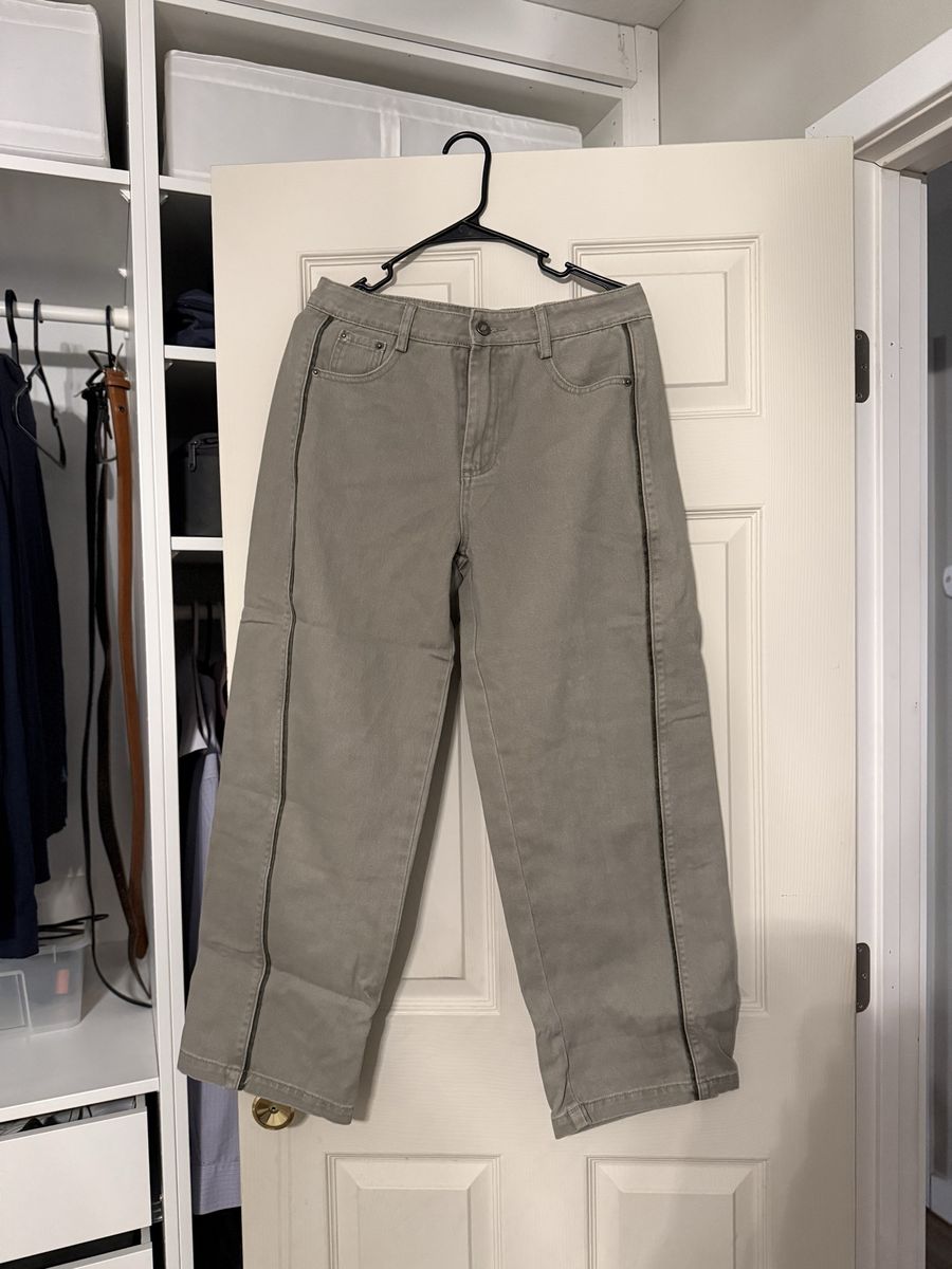 Böhme Olive Green Wide Leg Pants with Contrast Piping M New