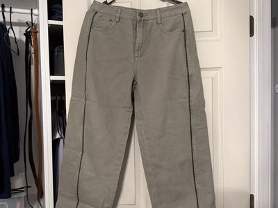 Böhme Olive Green Wide Leg Pants with Contrast Piping M New